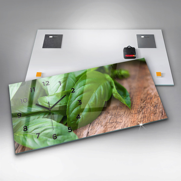 Horloge rectangulaire horizontale feuilles de basilic