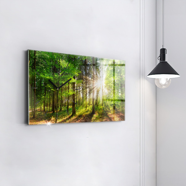 Horloge rectangulaire horizontale Lever de soleil dans la forêt