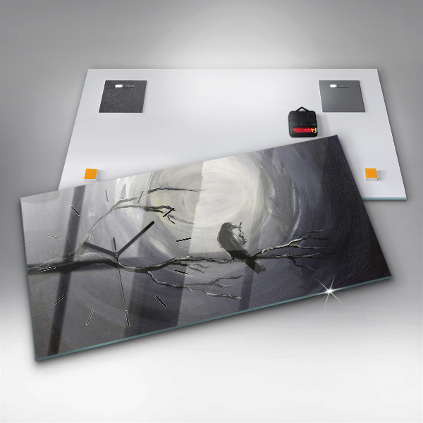 Horloge murale horizontale Corbeau au clair de lune