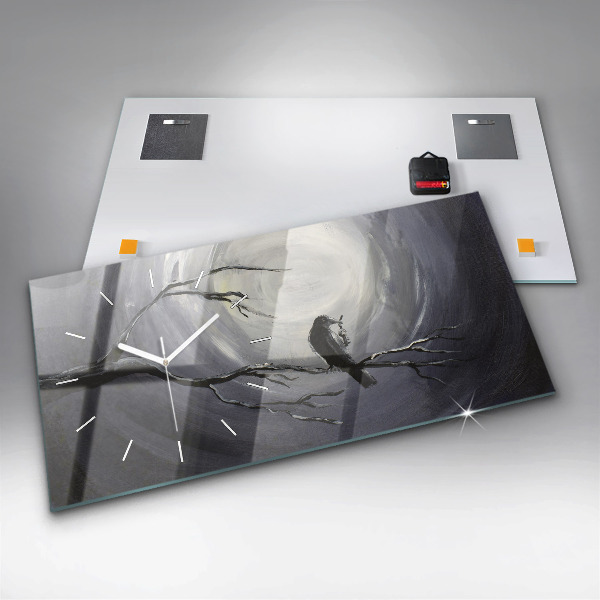 Horloge murale horizontale Corbeau au clair de lune