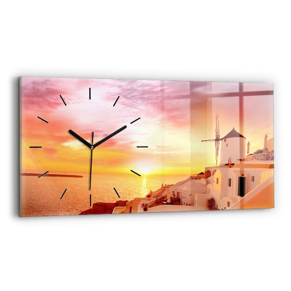Horloge rectangulaire horizontale Vieux moulin à vent à Santorin