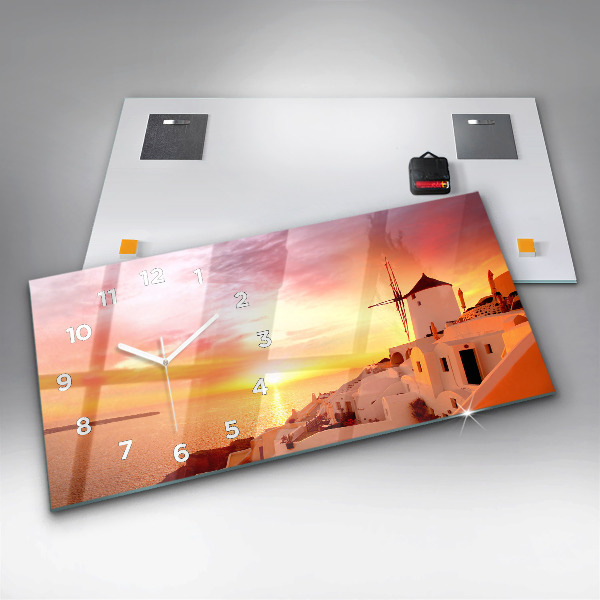 Horloge rectangulaire horizontale Vieux moulin à vent à Santorin