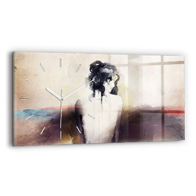Horloge rectangulaire horizontale 'Portrait abstrait d''une femme'