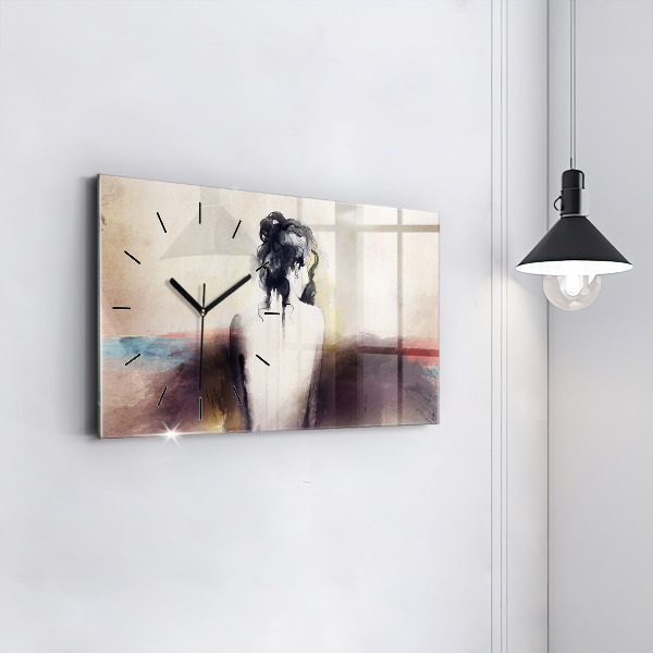 Horloge rectangulaire horizontale 'Portrait abstrait d''une femme'