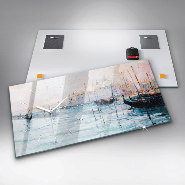 Horloge rectangulaire horizontale 'Peinture à l''huile yacht mer'