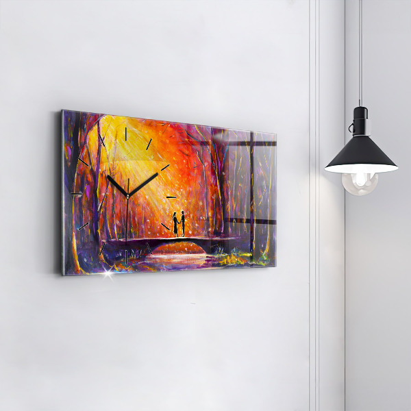Horloge murale horizontale Couple dans la forêt