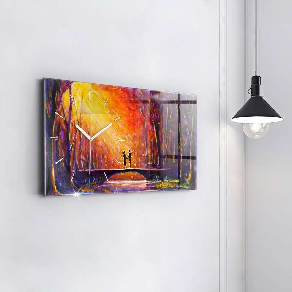 Horloge murale horizontale Couple dans la forêt