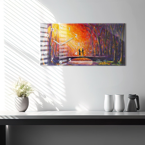 Horloge murale horizontale Couple dans la forêt