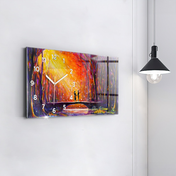 Horloge murale horizontale Couple dans la forêt