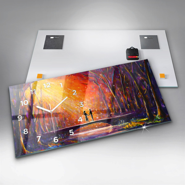 Horloge murale horizontale Couple dans la forêt