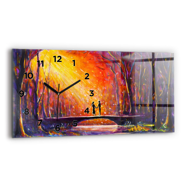 Horloge murale horizontale Couple dans la forêt