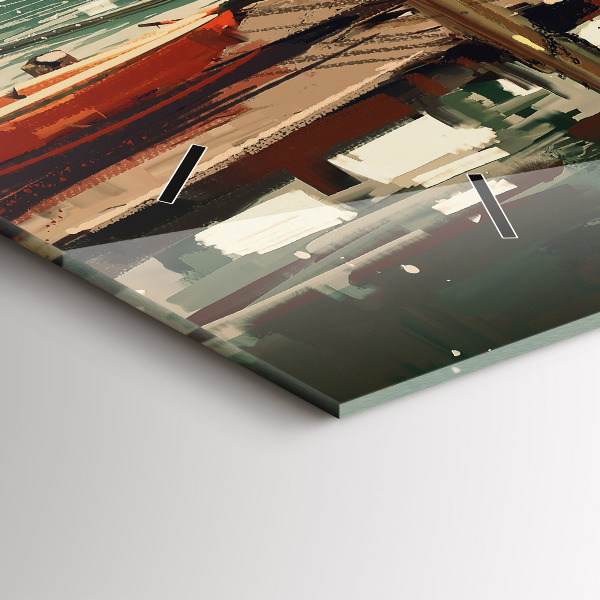 Horloge rectangulaire horizontale Bateaux de pêche dans le port