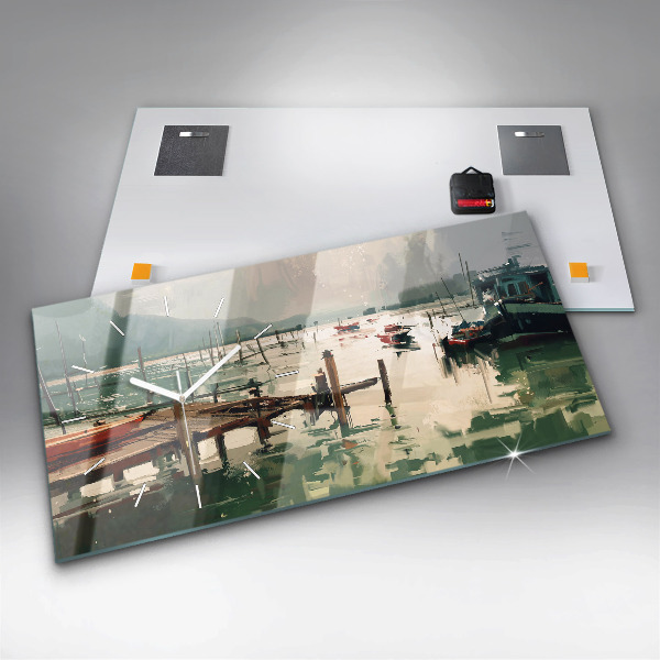 Horloge rectangulaire horizontale Bateaux de pêche dans le port