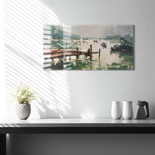 Horloge rectangulaire horizontale Bateaux de pêche dans le port