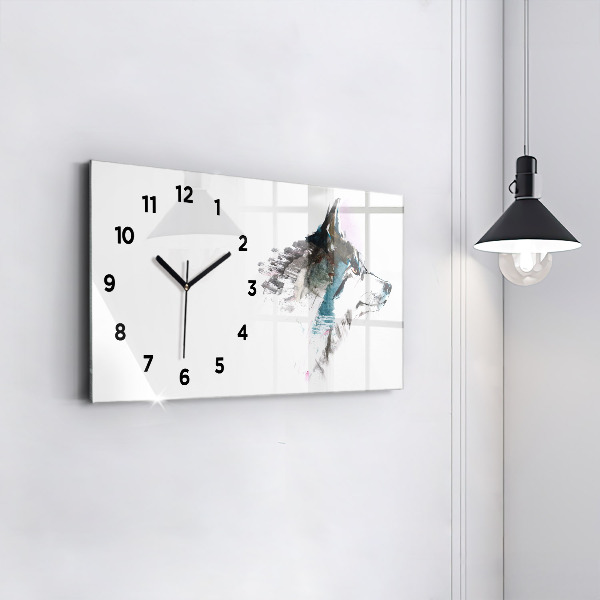 Horloge rectangulaire horizontale Profil de loup peint