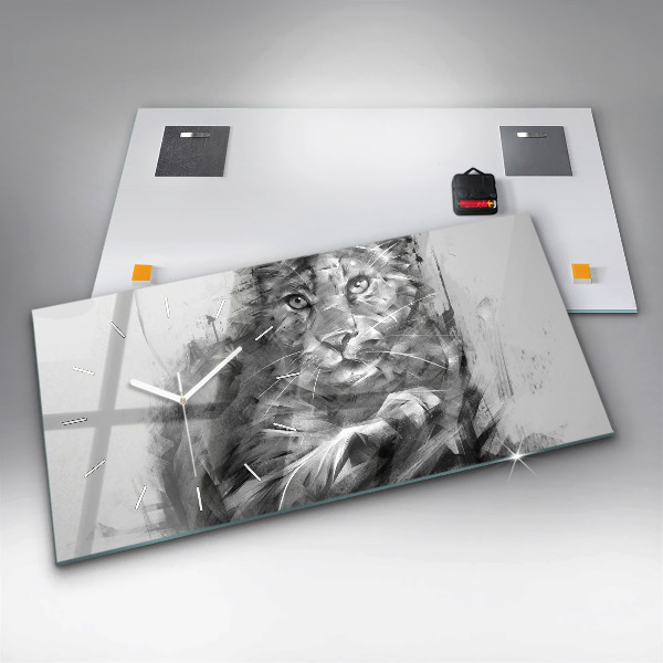 Horloge rectangulaire horizontale Lion peint