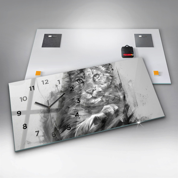 Horloge rectangulaire horizontale Lion peint
