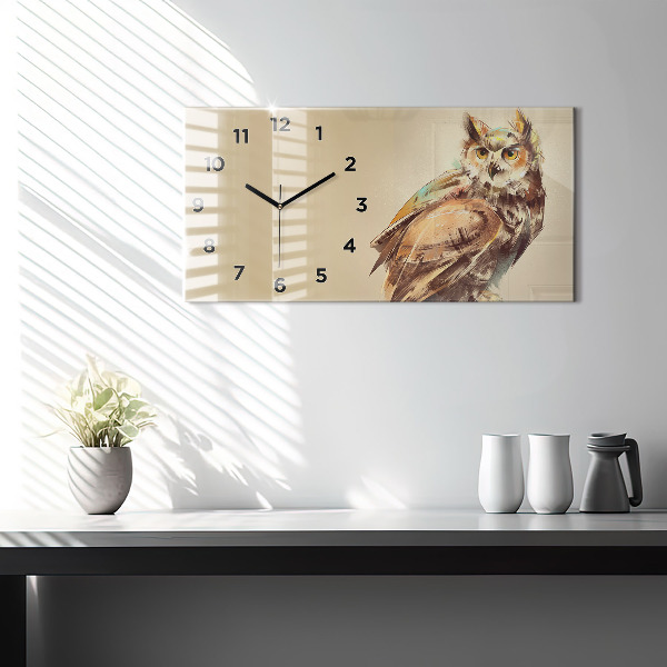 Horloge rectangulaire horizontale Hibou - un signe de sagesse