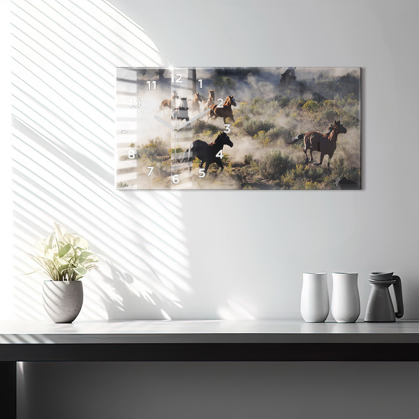 Horloge rectangulaire horizontale Un troupeau de chevaux au galop