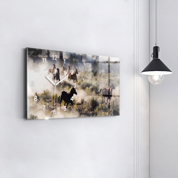 Horloge rectangulaire horizontale Un troupeau de chevaux au galop