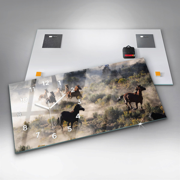 Horloge rectangulaire horizontale Un troupeau de chevaux au galop