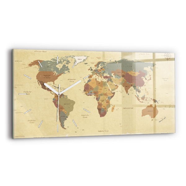 Horloge rectangulaire horizontale Carte du monde vintage
