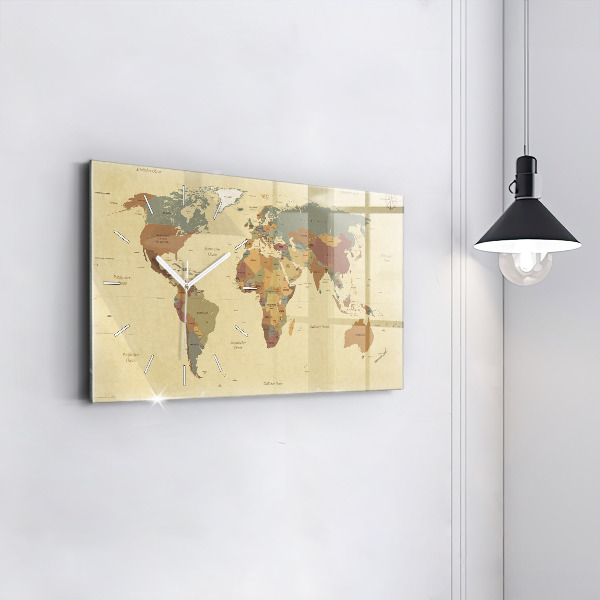 Horloge rectangulaire horizontale Carte du monde vintage