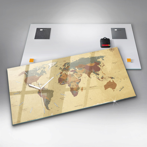 Horloge rectangulaire horizontale Carte du monde vintage