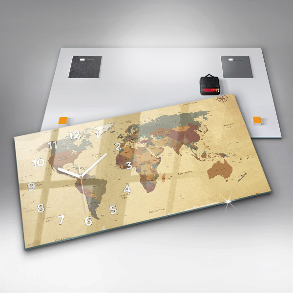 Horloge rectangulaire horizontale Carte du monde vintage