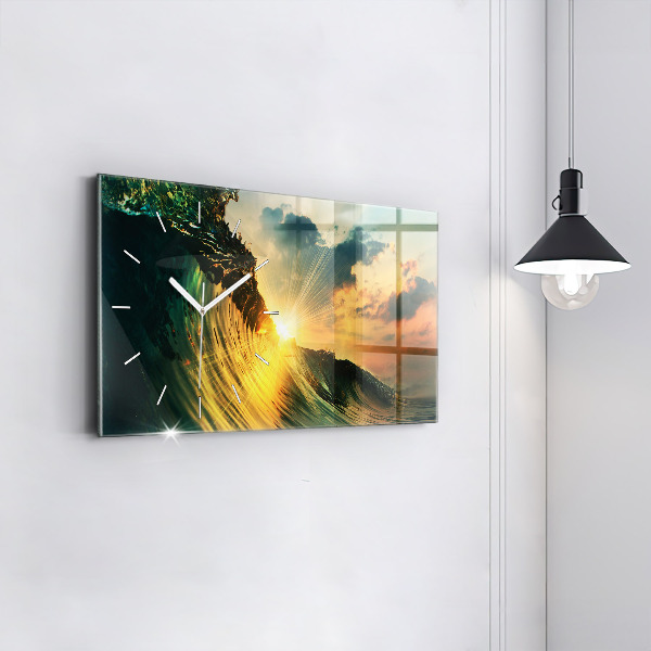 Horloge rectangulaire horizontale Perspective du coucher de soleil sur les vagues