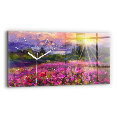 Horloge rectangulaire horizontale Prairie au coucher du soleil