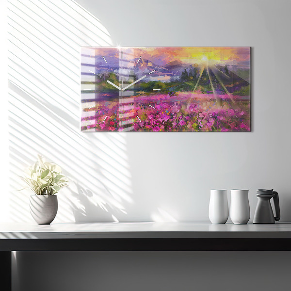 Horloge rectangulaire horizontale Prairie au coucher du soleil