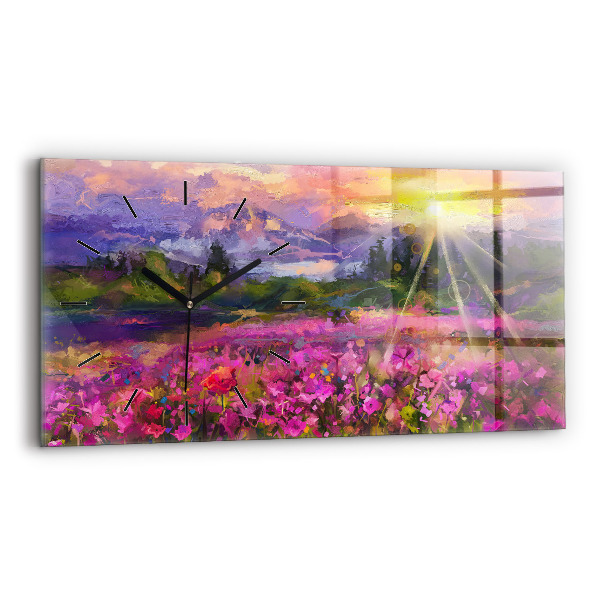 Horloge rectangulaire horizontale Prairie au coucher du soleil
