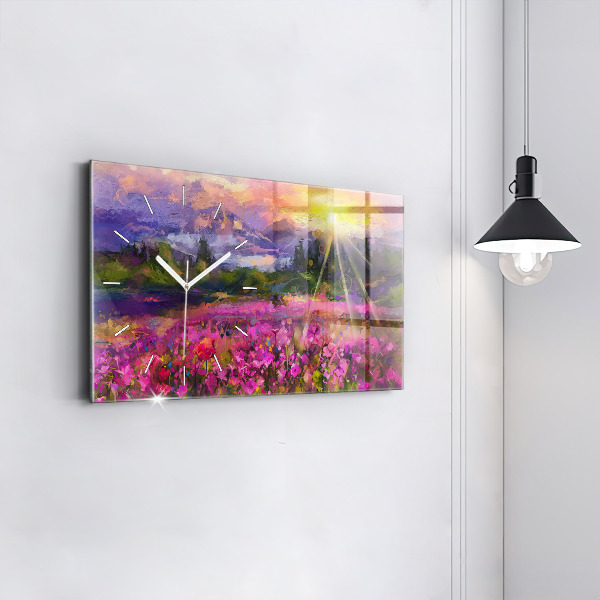 Horloge rectangulaire horizontale Prairie au coucher du soleil