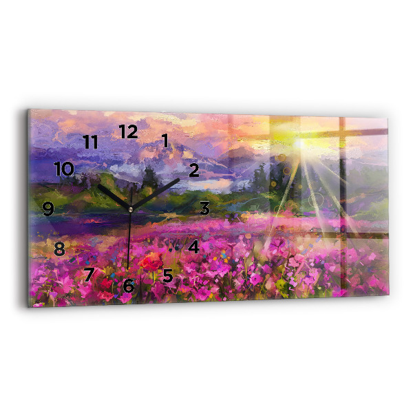 Horloge rectangulaire horizontale Prairie au coucher du soleil