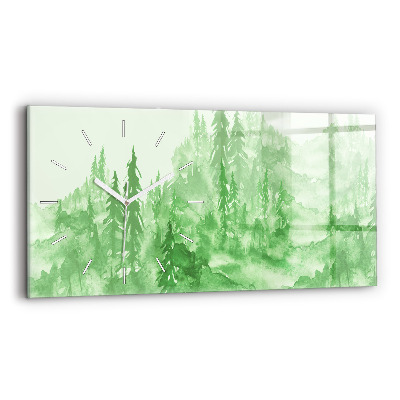 Horloge rectangulaire horizontale Peinture de forêt verte