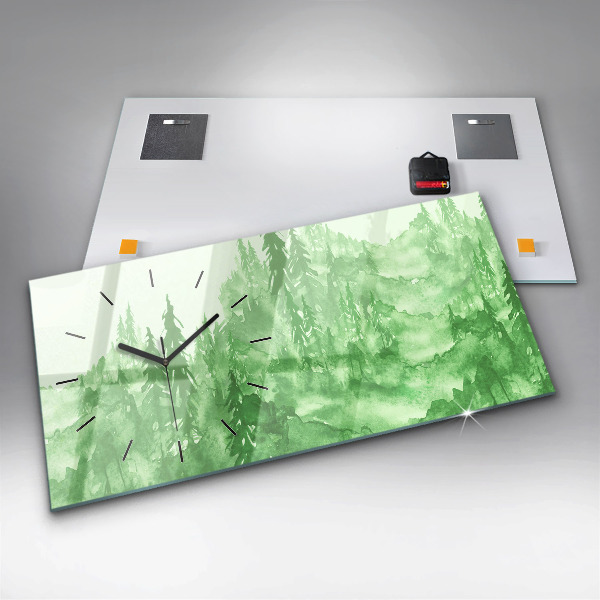 Horloge rectangulaire horizontale Peinture de forêt verte