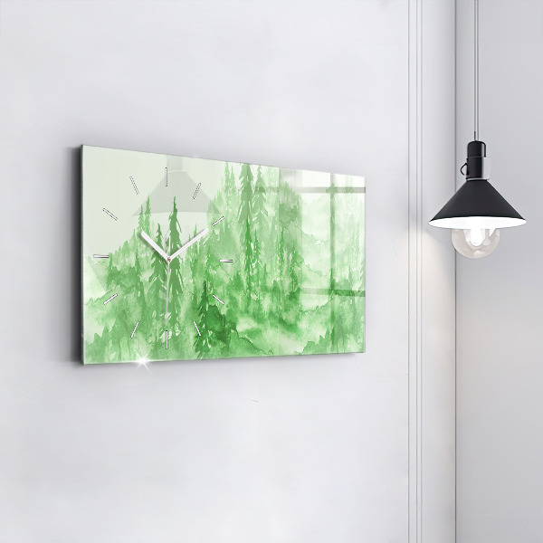 Horloge rectangulaire horizontale Peinture de forêt verte