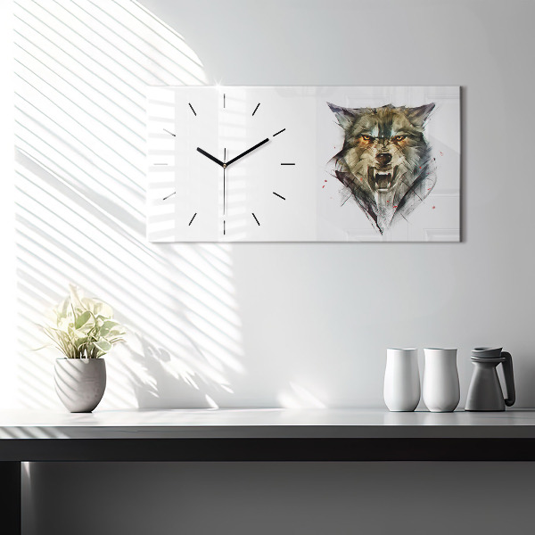 Horloge rectangulaire horizontale 'Portrait dessiné d''un loup'