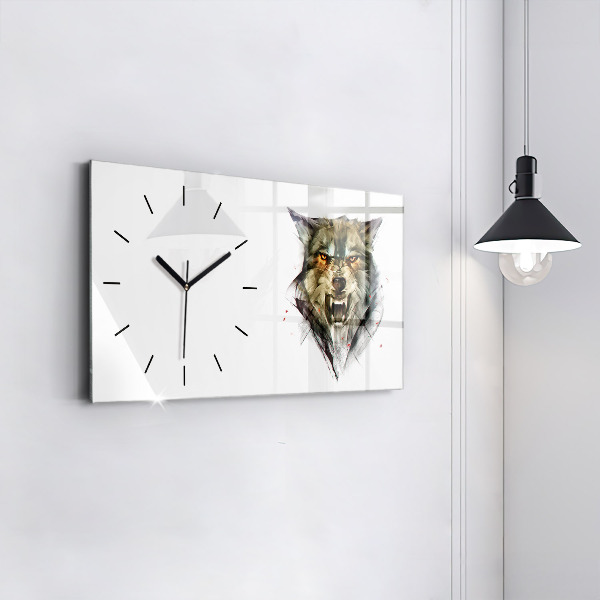 Horloge rectangulaire horizontale 'Portrait dessiné d''un loup'