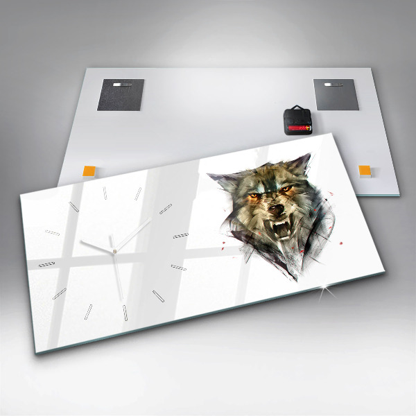 Horloge rectangulaire horizontale 'Portrait dessiné d''un loup'