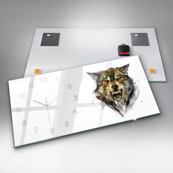 Horloge rectangulaire horizontale 'Portrait dessiné d''un loup'
