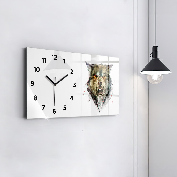 Horloge rectangulaire horizontale 'Portrait dessiné d''un loup'