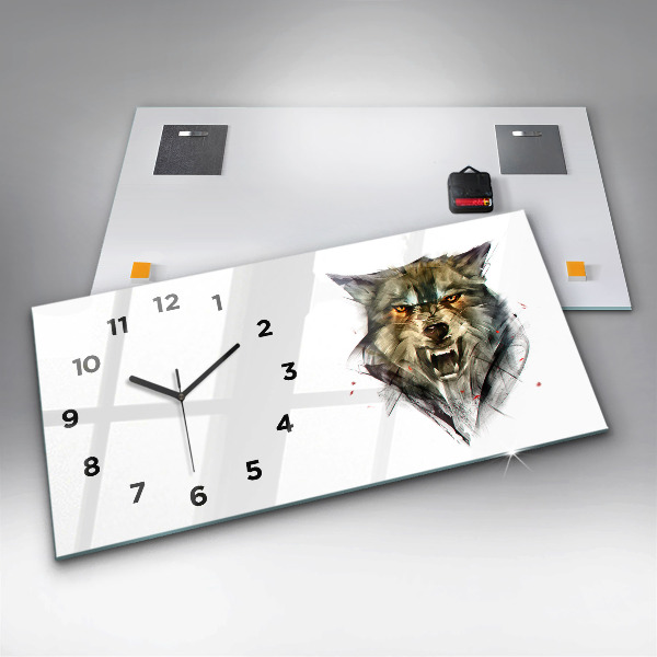 Horloge rectangulaire horizontale 'Portrait dessiné d''un loup'