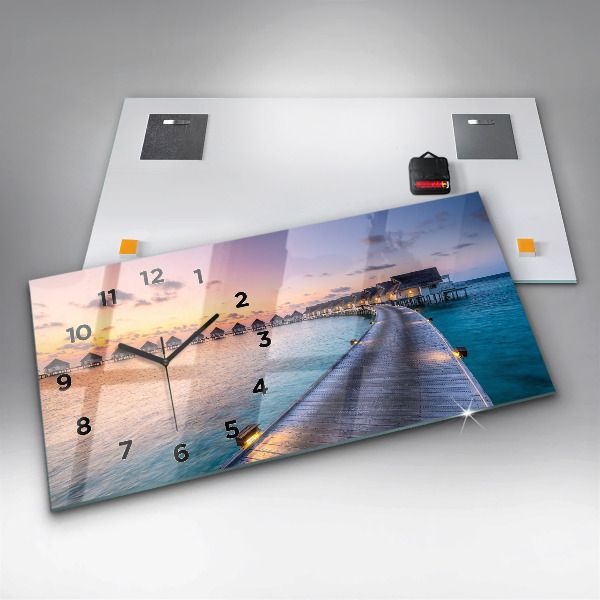 Horloge rectangulaire horizontale Coucher de soleil aux Maldives