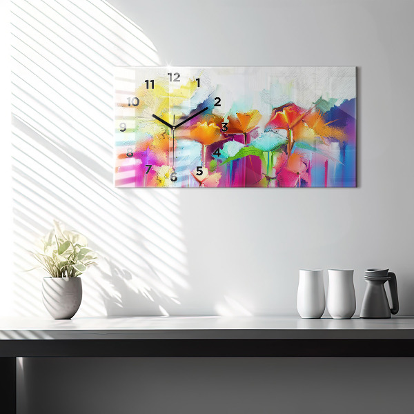 Horloge rectangulaire horizontale Fleurs abstraites