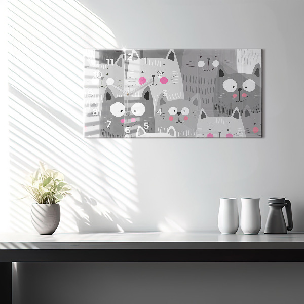 Horloge murale horizontale Motif avec des chats