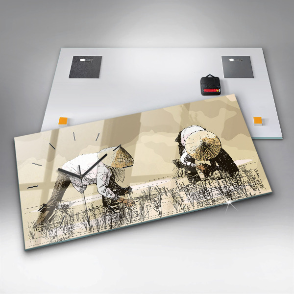 Horloge rectangulaire horizontale Femme cueillant du riz