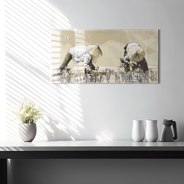 Horloge rectangulaire horizontale Femme cueillant du riz