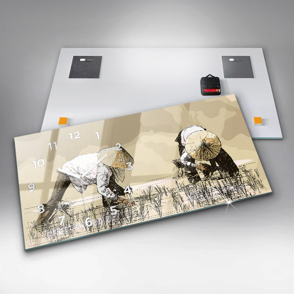 Horloge rectangulaire horizontale Femme cueillant du riz